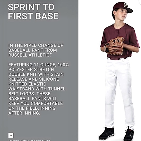 NWT RUSSELL ATHLETIC White Baseball Pants Blue Piped Diamond Series 2.0 Sz Small - Picture 6 of 16